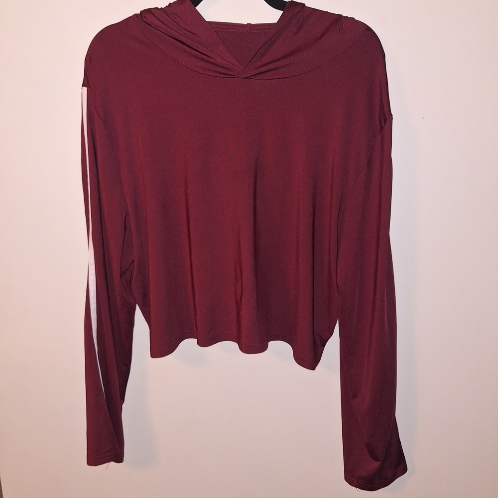 SHEIN Burgundy Cropped Hoodie with White Stripe on Sleeves Size 4X
